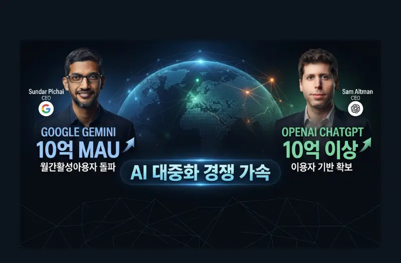 구글 제미나이, 월간 이용자 10억명 돌파…챗GPT와 ‘AI 대중화’ 경쟁 가속
